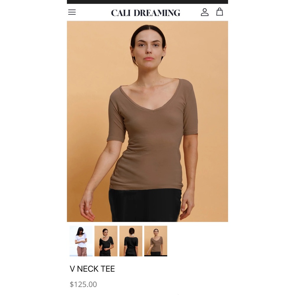 Cali Dreaming V-Neck Tee Organic Cotton Knit Top Dark Army Green Size S - Picture 9 of 9